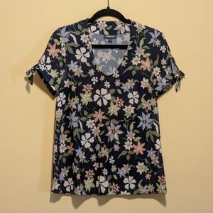 Floral Modcloth V-Neck Blouse with Sleeve Ties | Women's S